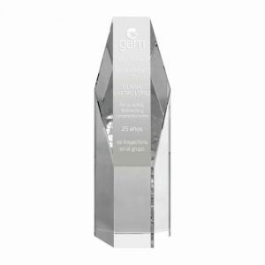 RECONOCIMIENTO PRISMA  DE CRISTAL  BLANCO GRABADO LASER